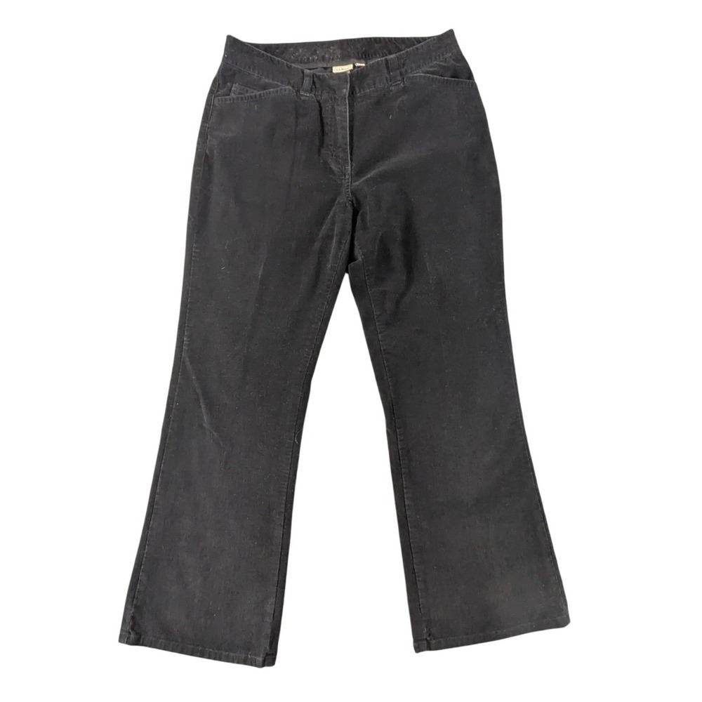 LL Bean Black Corduroy Pants Womens 10 Pet Straight‎ Leg Stretch Casual Trousers